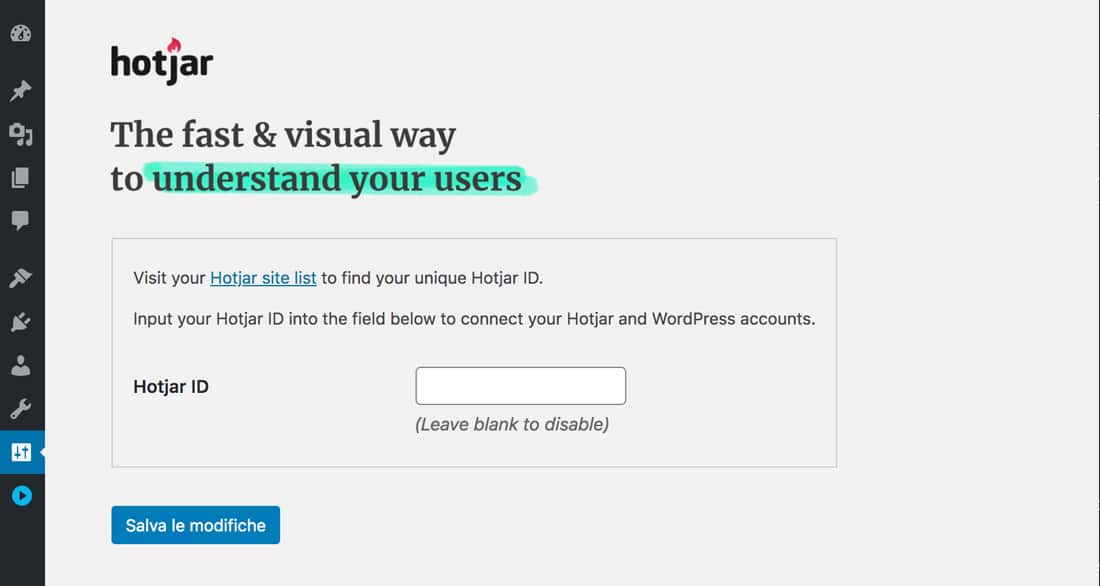 Inserire l'ID del sito Hotjar su WordPress tramite il plugin Hotjar