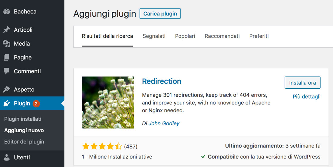 Il plugin redirection per WordPress per fare 301 redirect
