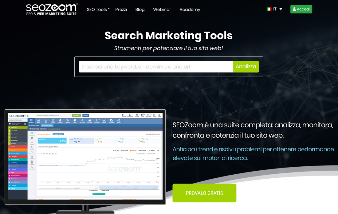 la homepage di Seozoom tra i migliori strumenti SEO per WordPress