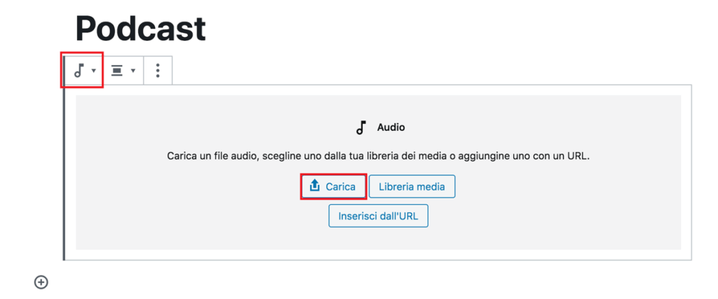 Caricare e incorporare le opzioni sul blocco audio di WordPress