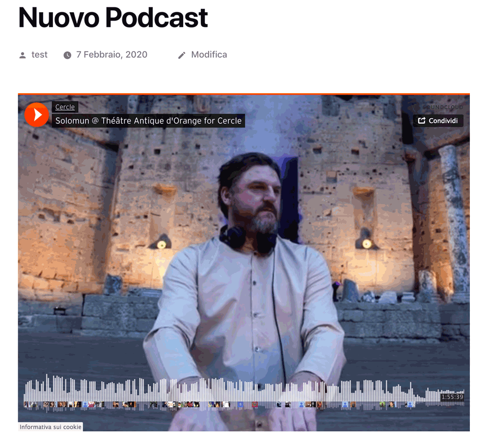 SoundCloud incorporato in wordpress