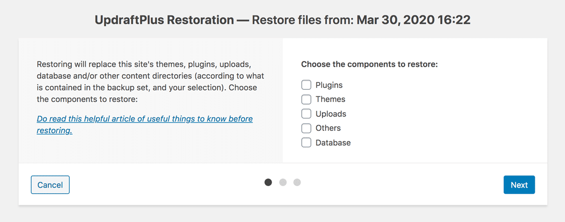 Restore di un backup Updraftplus