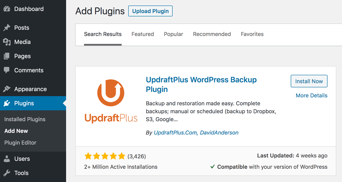 Installa Updraft Plus il plugin per fare il backup di WordPress