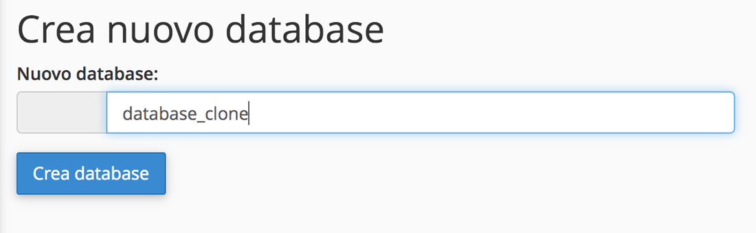 Creazione di un nuovo database.
