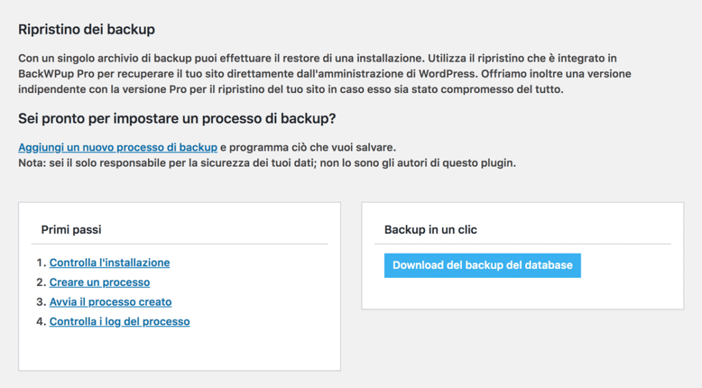 Backup del database con BackWPup