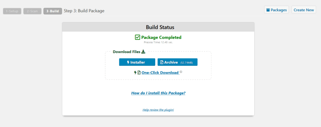 Messaggio di successo di duplicator