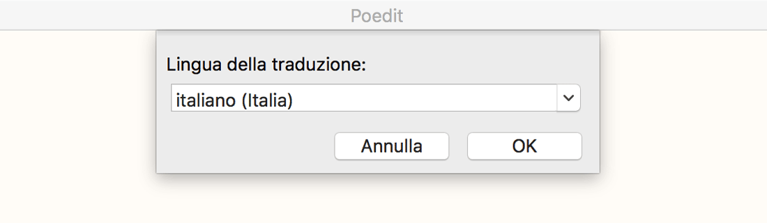 Selezione della lingua nell'app desktop Poedit