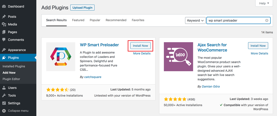 Installa plugin WordPress WP Smart Preloader
