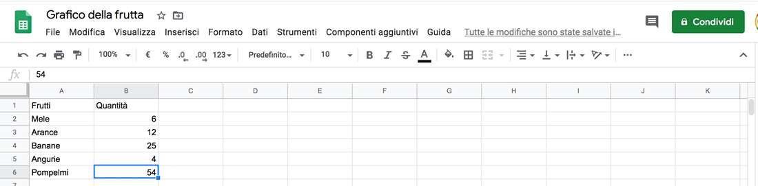 Un semplice foglio di calcolo di Google.