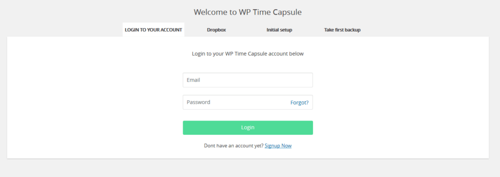 Pagina di iscrizione a WPTimeCapsule