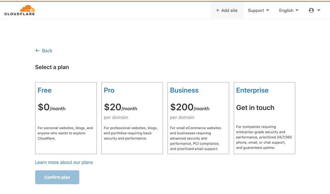 Piani di Cloudflare