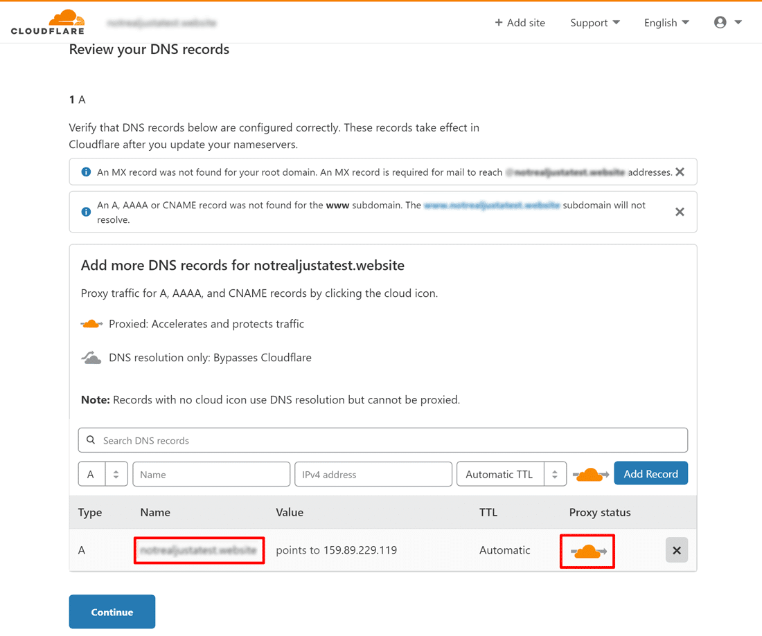 Rivedi i record DNS