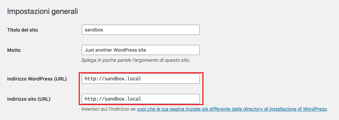 indirizzo wordpress - cambia l'URL di WordPress