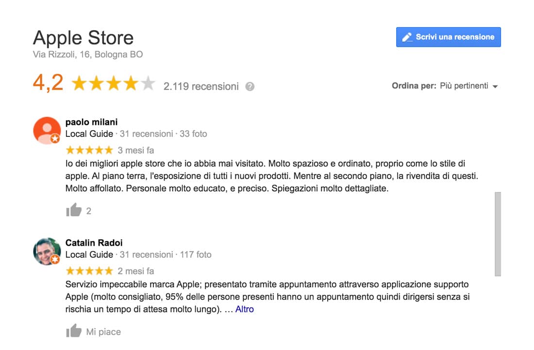 Recensioni Scheda Google My Business