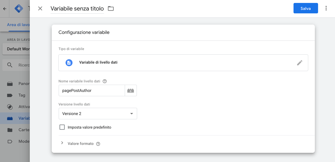 Configurazione della variabile dell'autore