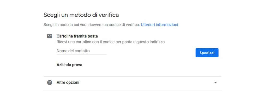 Verifica con cartolina postale della scheda Google My Business