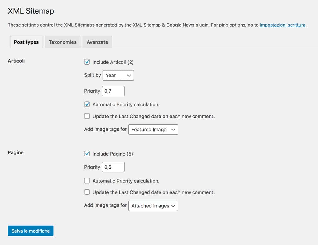 Le impostazioni avanzate del plugin per WordPress XML Sitemap & Google News Feeds