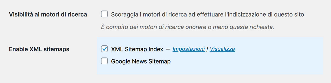 L'opzione Sitemap nel plugin WordPress XML Sitemap e Google News Feed