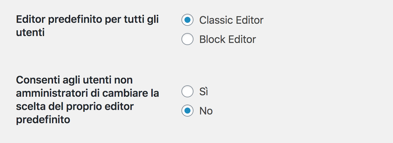 Il plugin classic editor