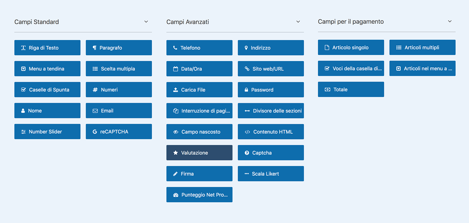 Tutti i campi di WPForms PRO