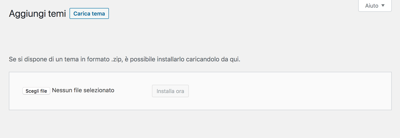 I file dei temi di WordPress possono essere caricati tramite la dashboard.