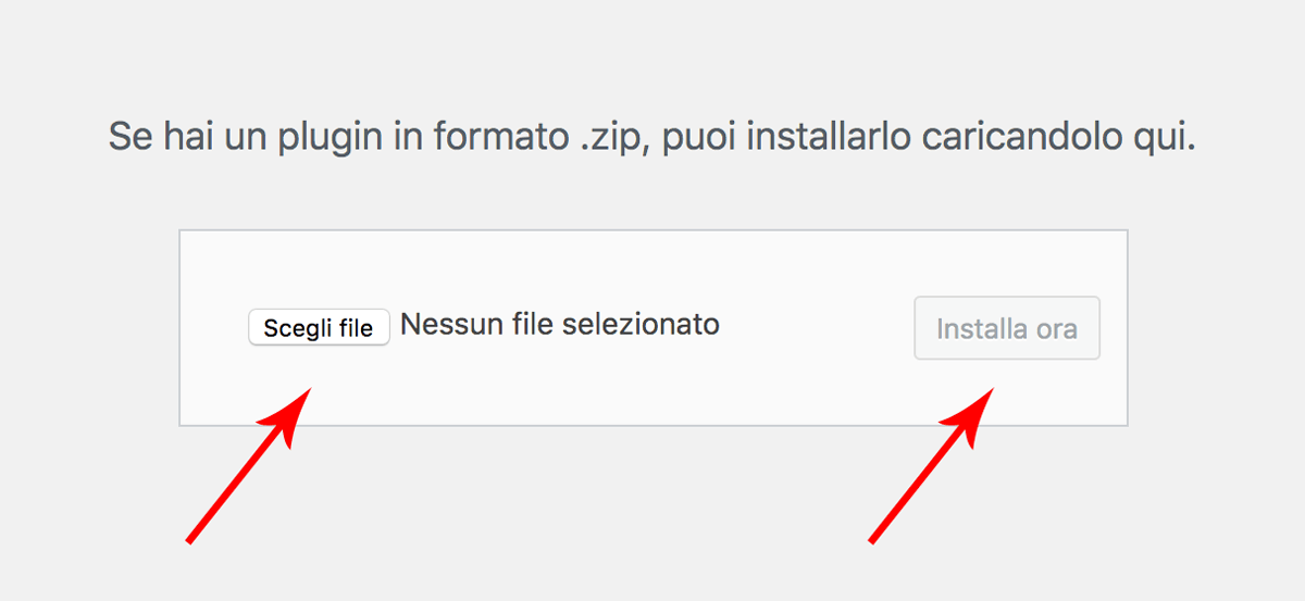 Scegli il file zip da caricare