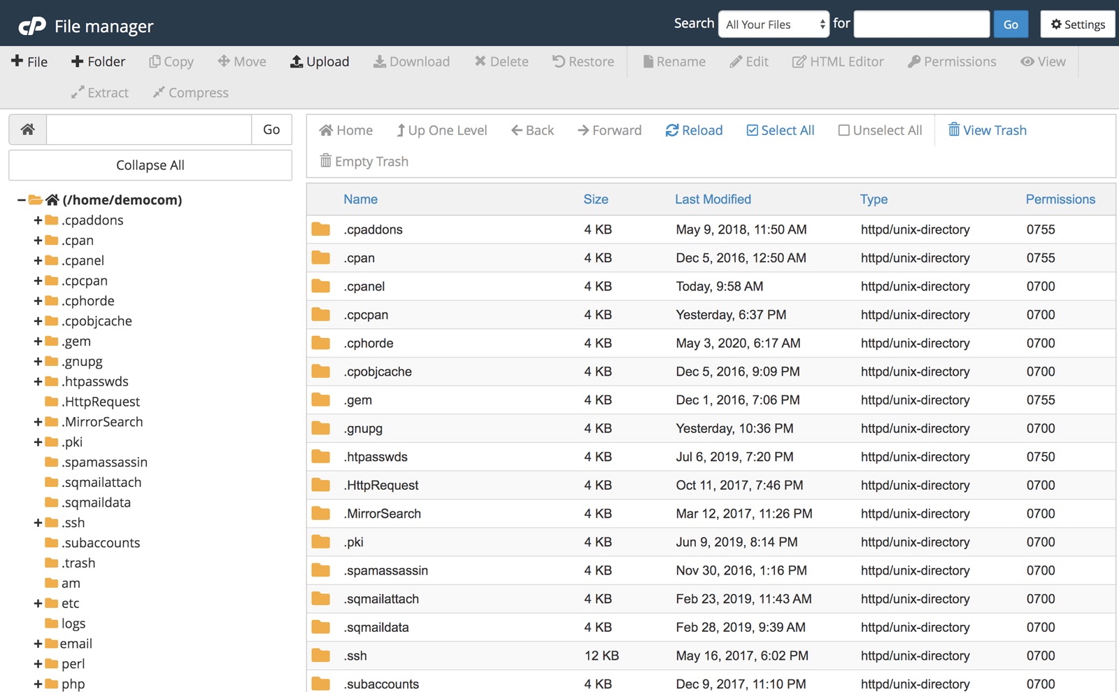 Il file manager di cPanel