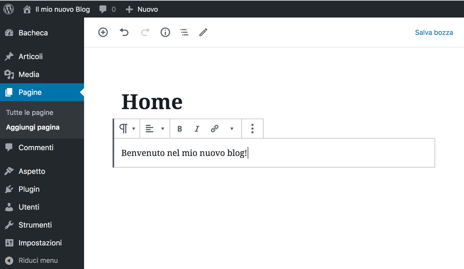 La creazione di una nuova pagina di un blog WordPress è molto semplice.