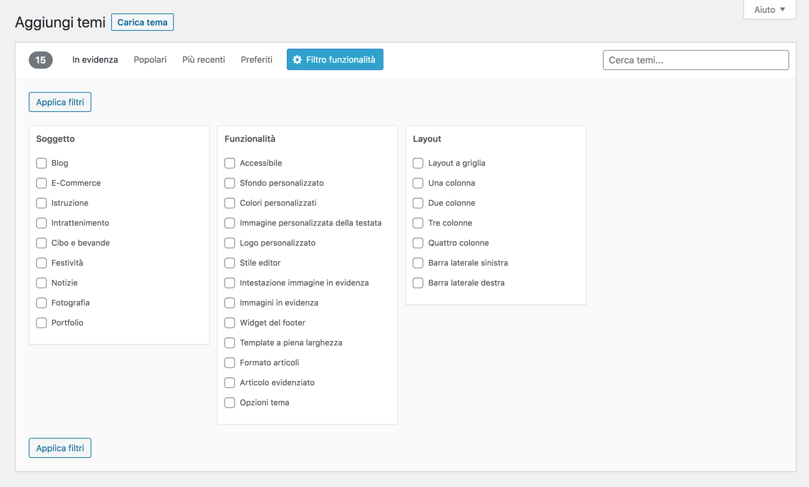 Utilizza il filtro per trovare i temi per blog che soddisfano le tue esigenze.