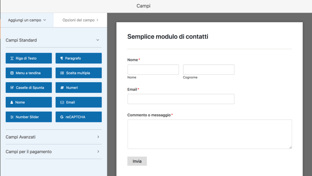 I campi di WPForms Lite