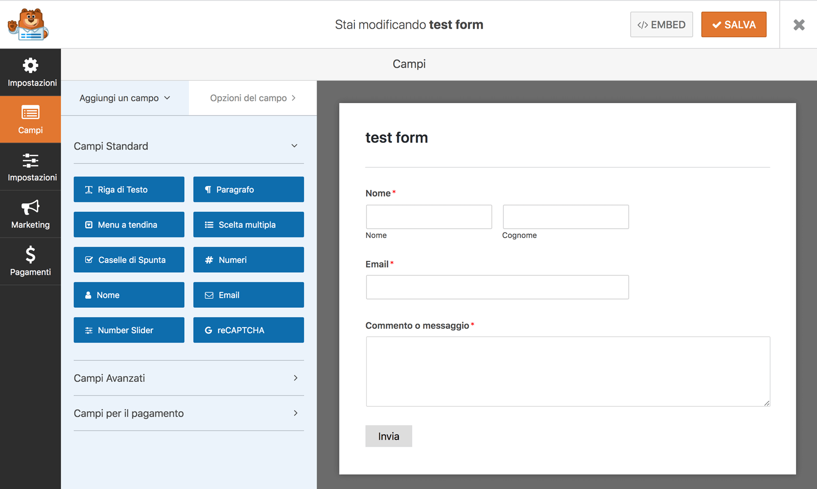 Il drag-and-drop form builder di WPForms