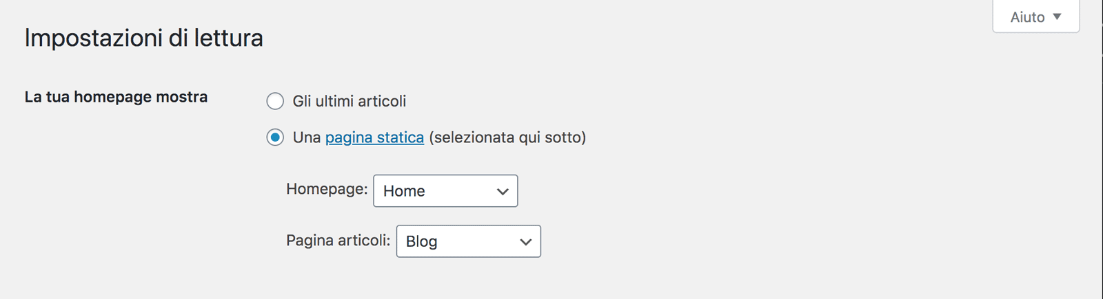 Impostazione delle pagine statiche per creare un blog su WordPress