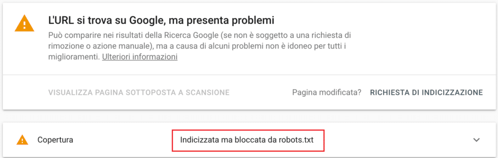 indicizzata ma bloccata da robots txt