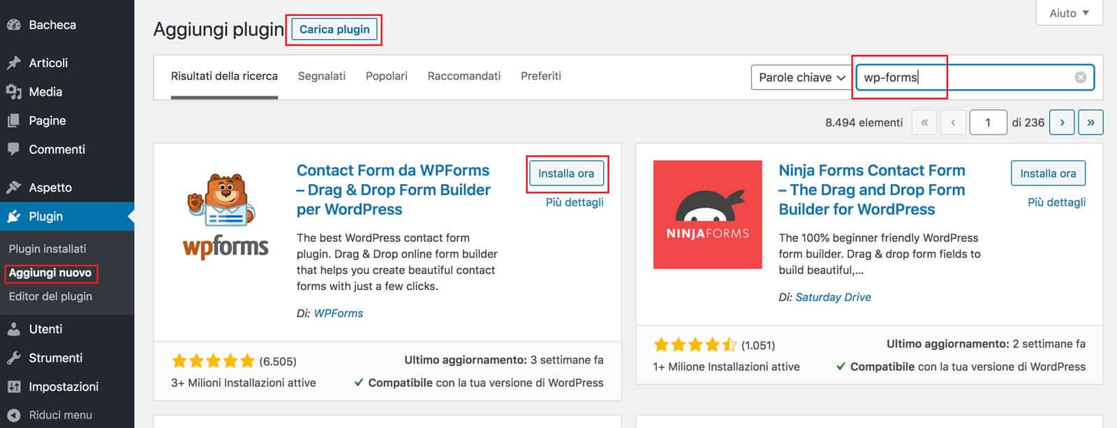 installare plugin WordPRess per creare un blog gratis