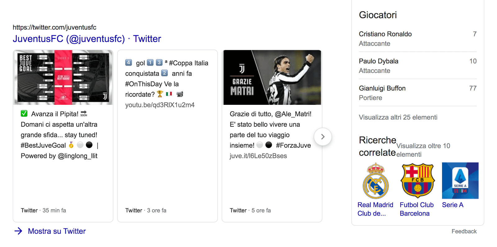 Knowledge Graph di Google per Juventus FC