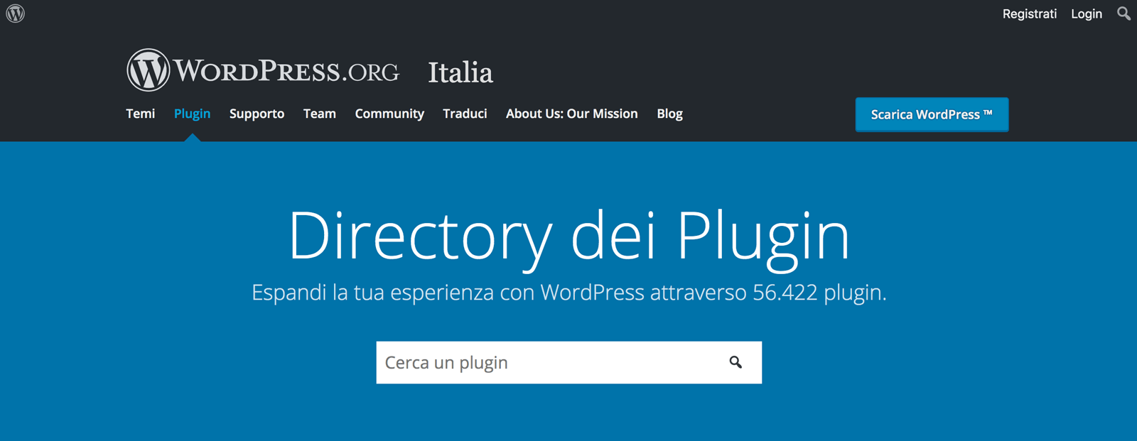 la directory dei plugin di WordPress