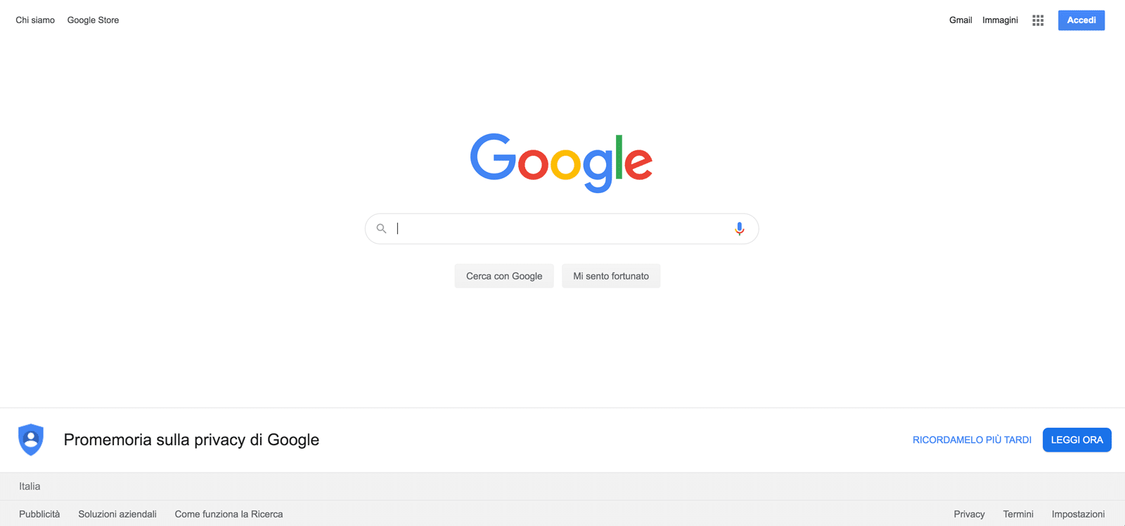 La homepage di Google