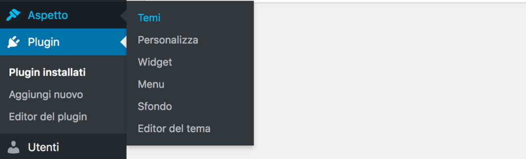 La voce di menu Temi per trovare altri temi WordPress.