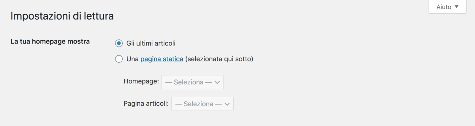 Per impostazione predefinita, WordPress mostrerà i tuoi ultimi post sulla homepage del tuo blog.