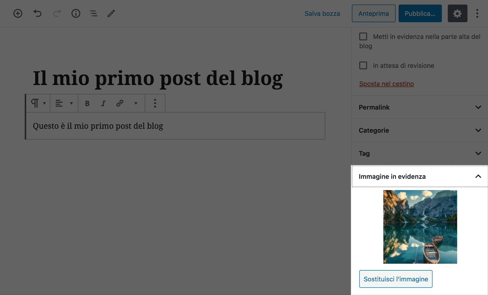 Ogni post del blog può avere la sua immagine in primo piano.