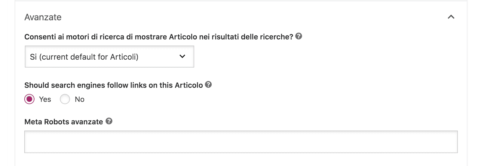 Yoast Impostazione dei risultati di ricerca SEO