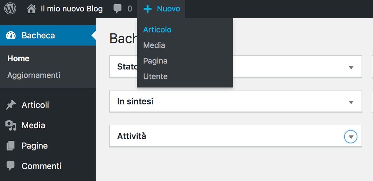 Facendo clic sulla voce di menu Nuovo post si carica l'editor di WordPress.