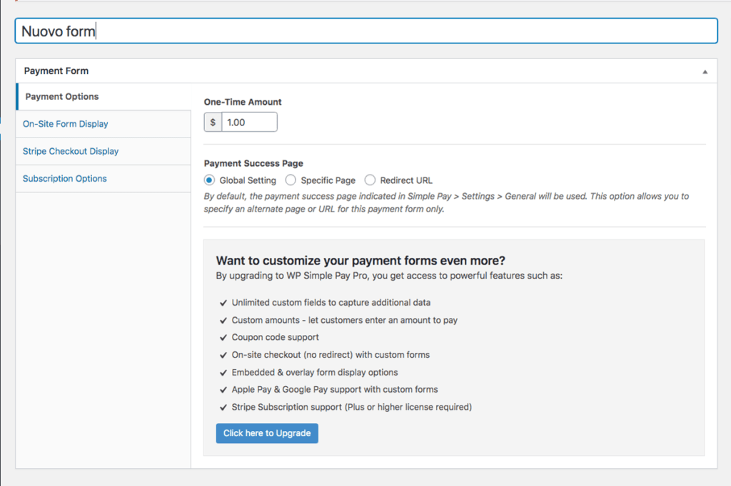 Crea un modulo di pagamento semplice