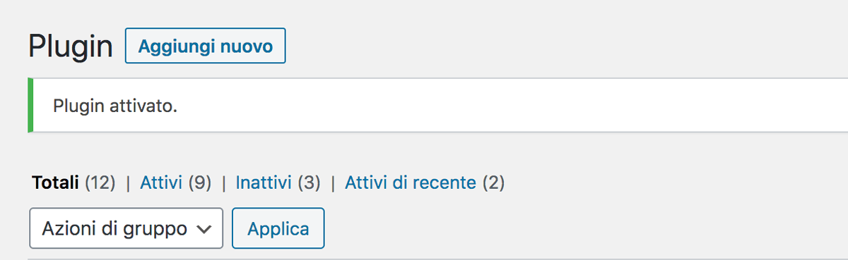 Plugin WordPress attivato