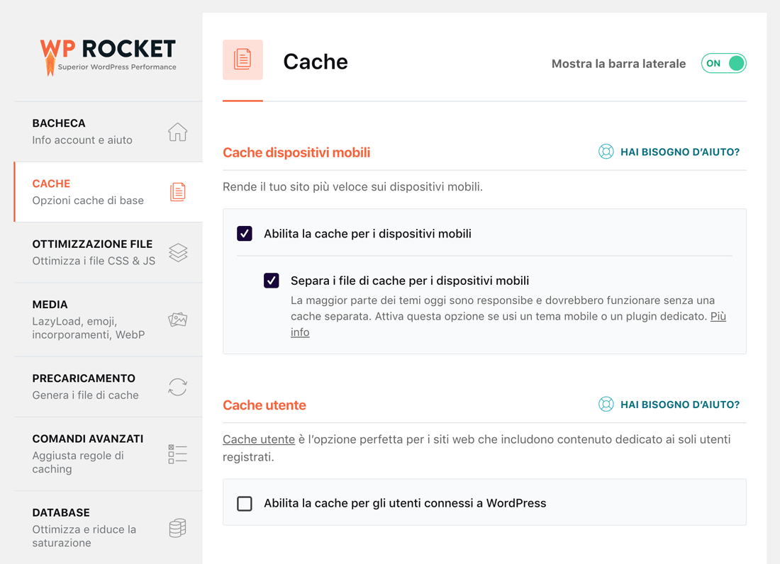 Menu cache WP Rocket