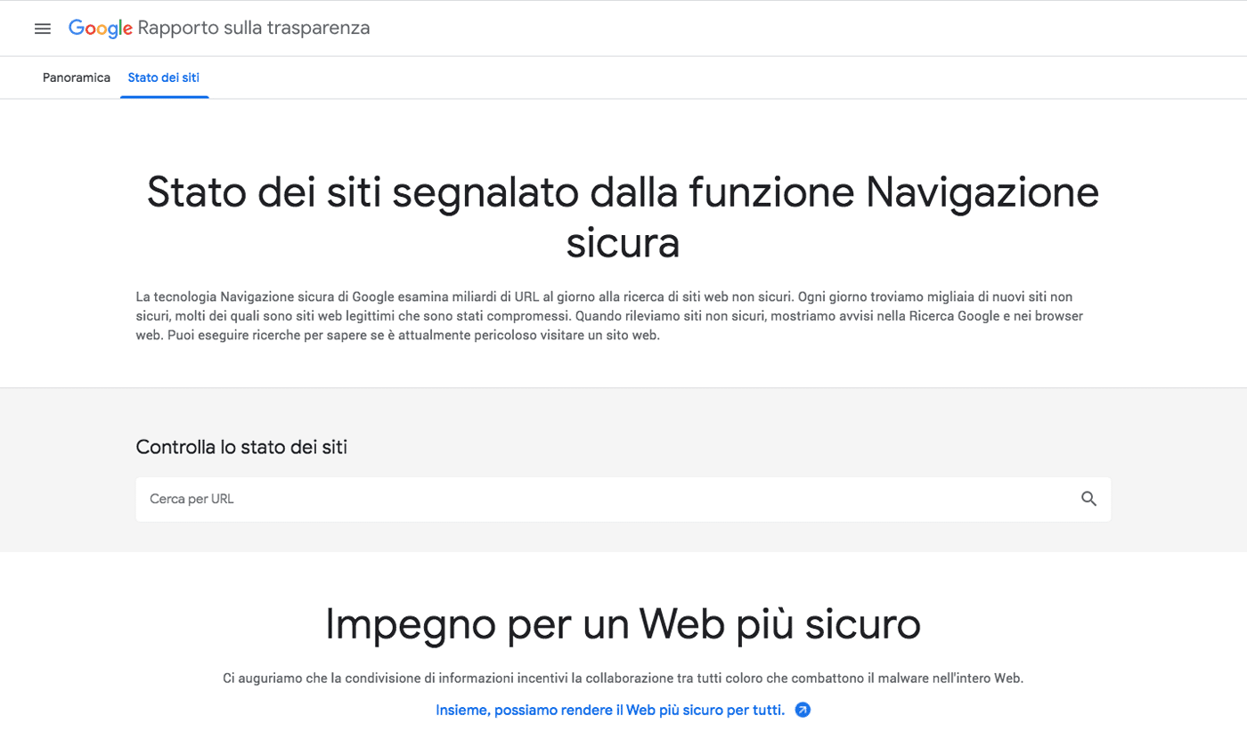 Individuazione dello stato del sito di navigazione sicura di Google