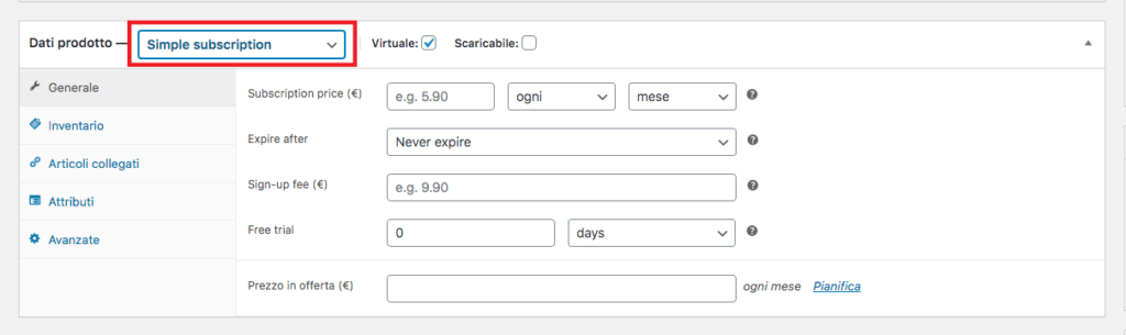 Crea prodotti in abbonamento con pagamento ricorrente