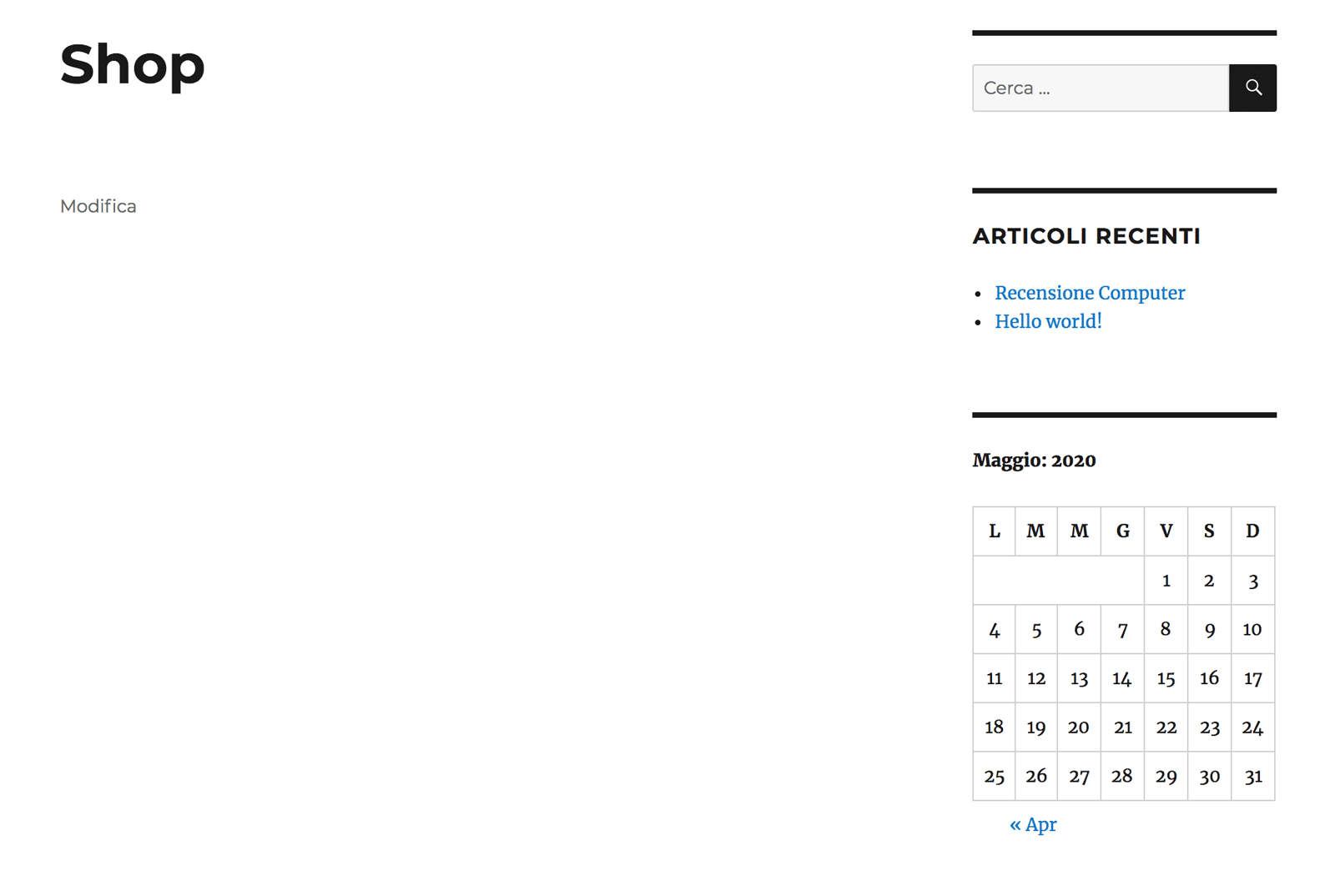 Il calendario sul front-end tramite la sidebar