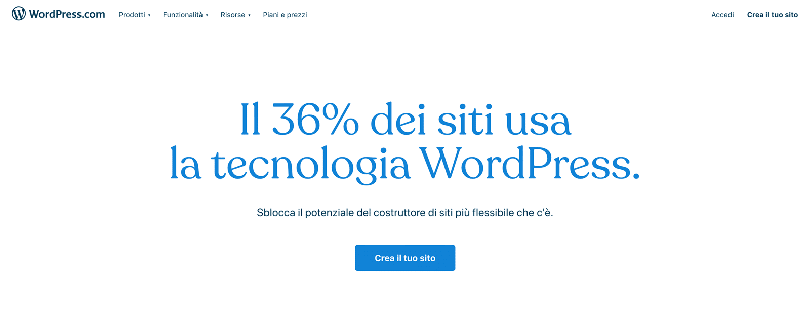 La homepage di WordPress.com