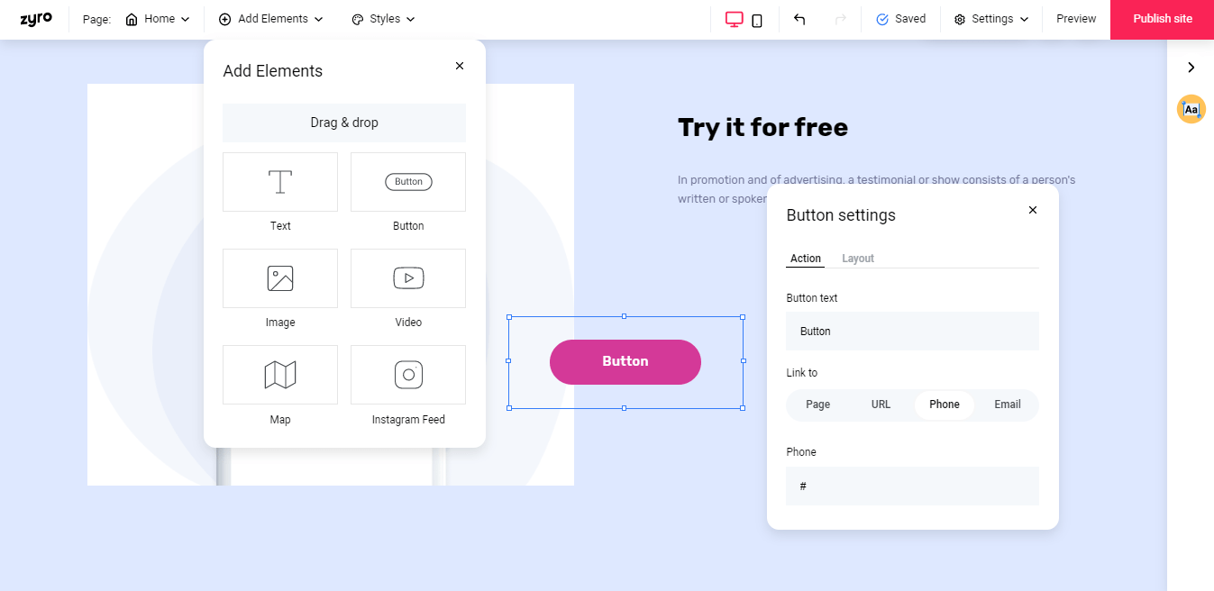 Aggiungi elementi alla landing page
